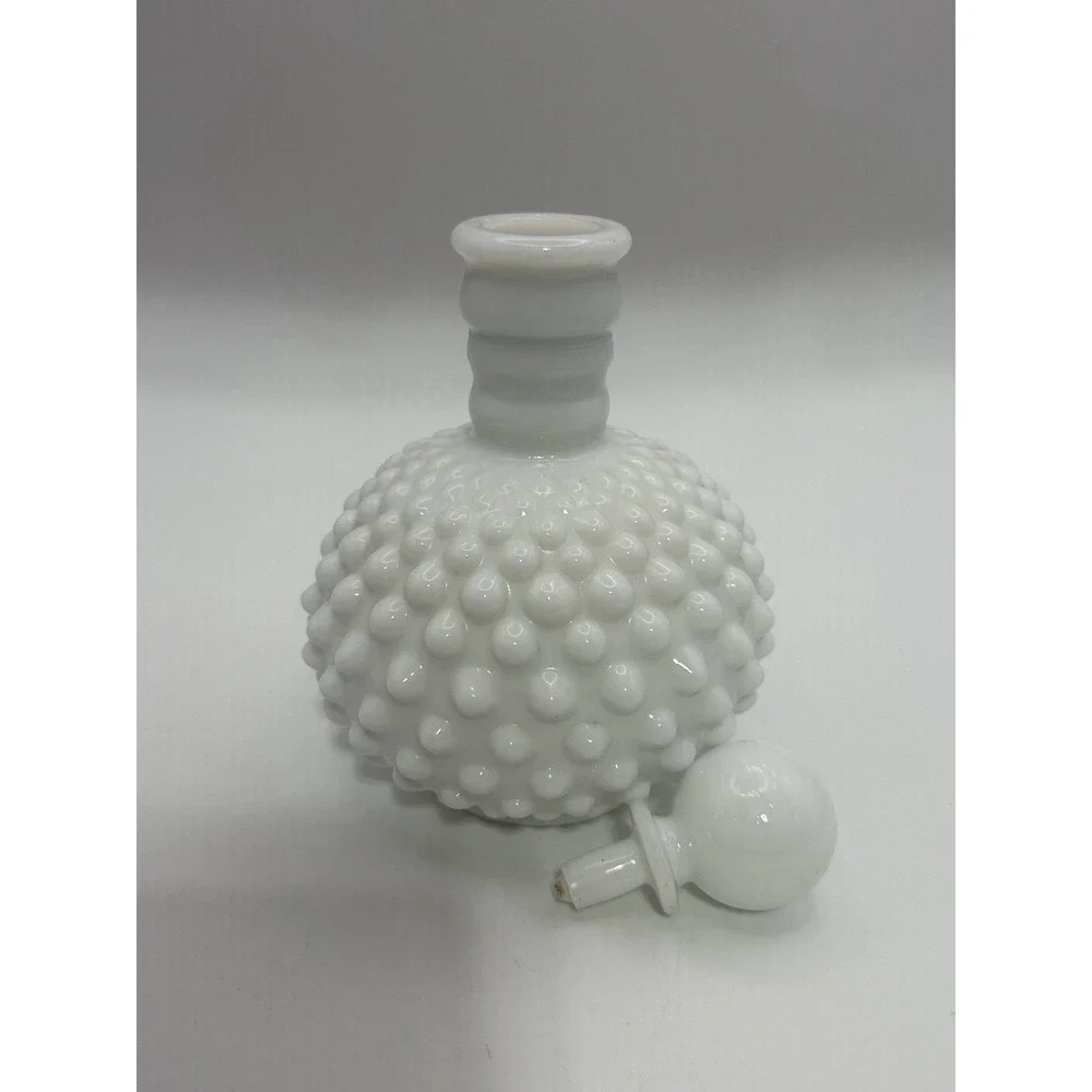 Vintage White Milk Glass Hobnail Glass Perfume Decanter Bottle With Stopper